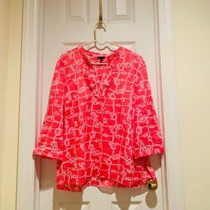 Talbots pink rope tunic top Sz L